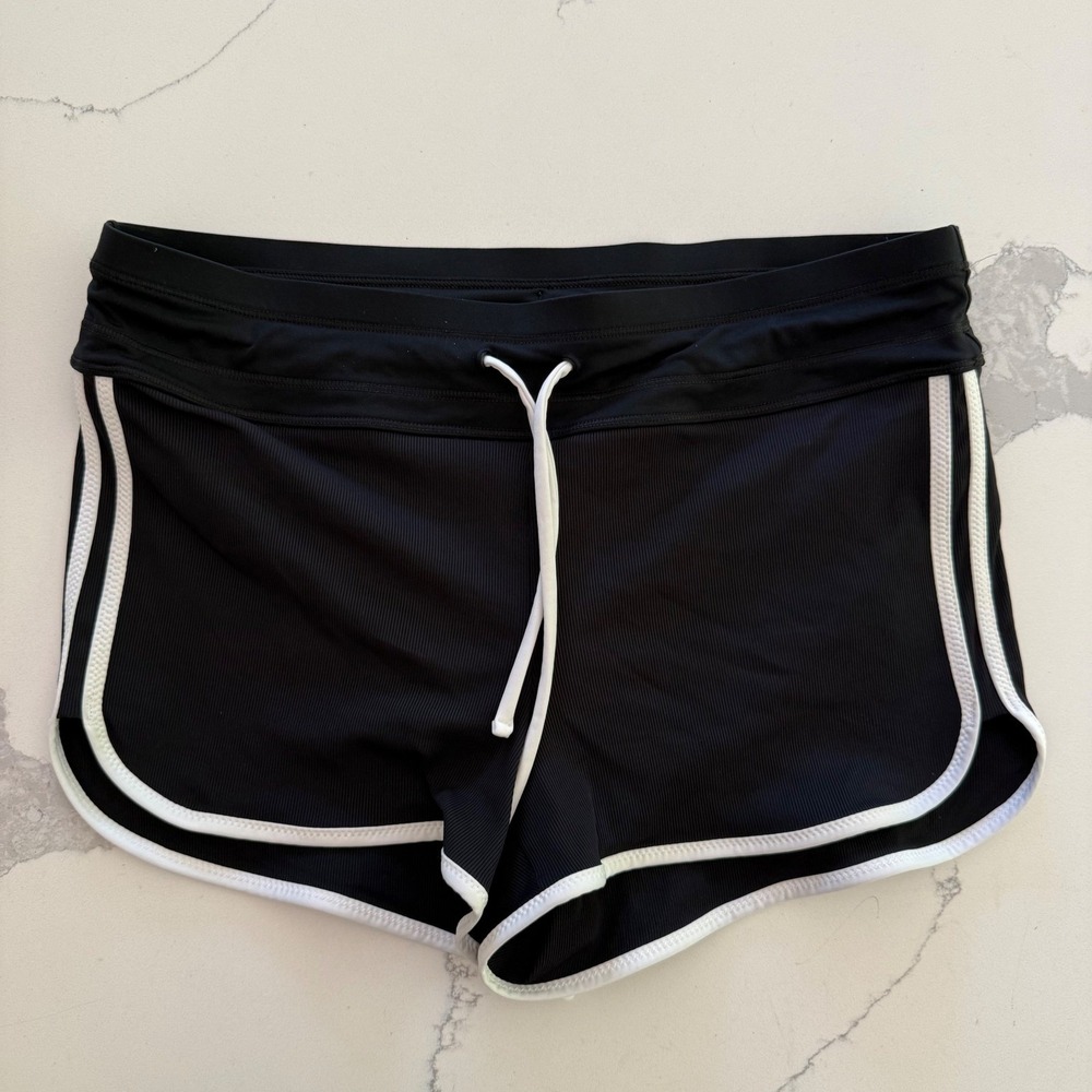 Athleta Black With White Trim Drawstring Running Athletic Shorts Women's XS EUC